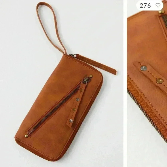 Free People Distressed Vegan Wallet/Wristlet, brown pebble texture New With Tags - Picture 8 of 10